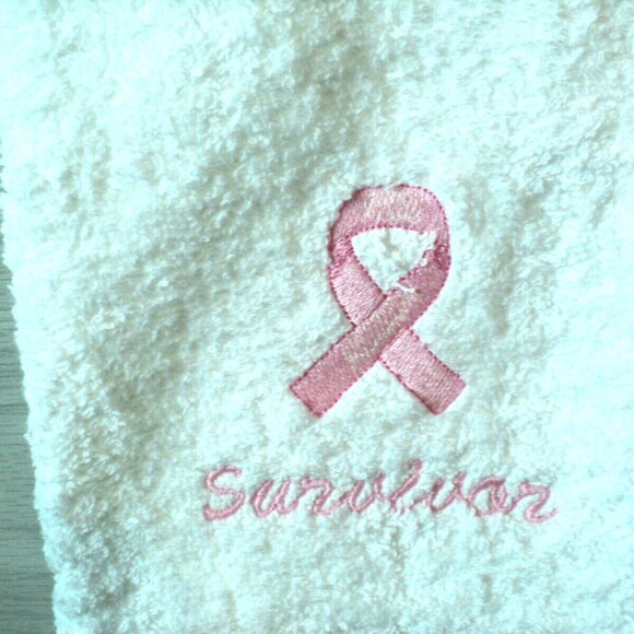 Breast Cancer Survivor Ribbon Embroidered Luxury White Hand Towel Support - Picture 4 of 5
